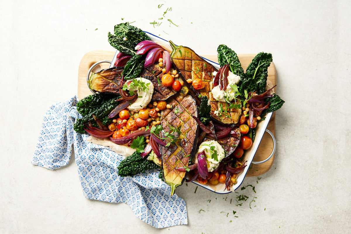 Roasted Eggplant - with Hummus Roasted Chickpeas and Tomato Salsa | Harris Farm Online