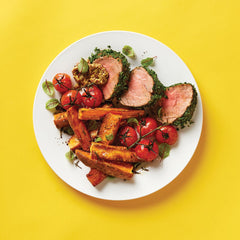 Herb Coated Whole Roast Eye Fillet - with Sweet Potato Wedges