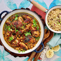 Saffron Lemon and Honey Glazed Chicken - with Fennel Chickpeas and Pilaf Rice