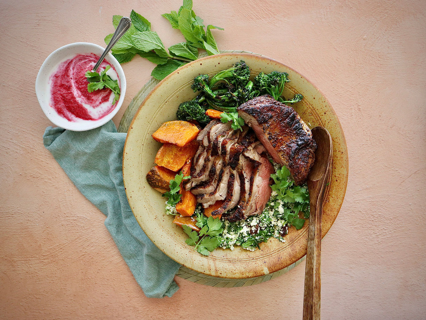 Organic Butterfly Lamb Shoulder - with Cauliflower Couscous and Beetroot Yoghurt | Harris Farm Online