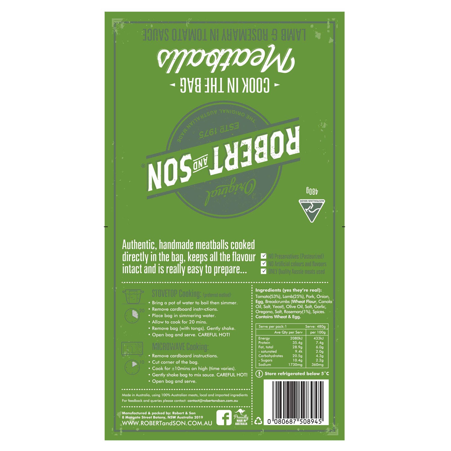 Robert & Son - Meatballs - Lamb & Rosemary in Tomato Sauce (480g)