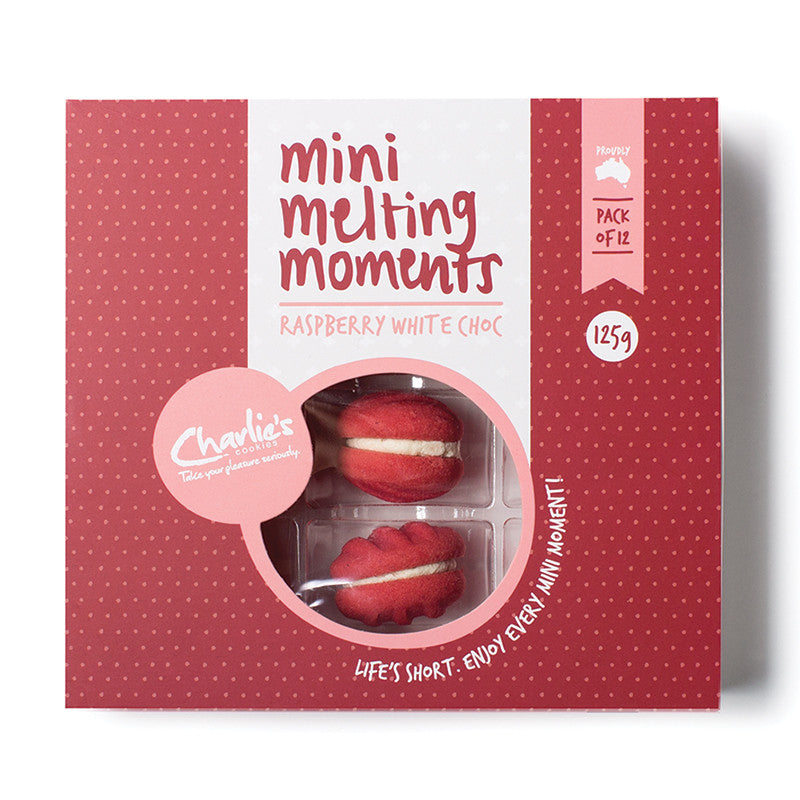 Charlies Rasp & White Choc Melting Moments 125g , Grocery-Biscuits - HFM, Harris Farm Markets