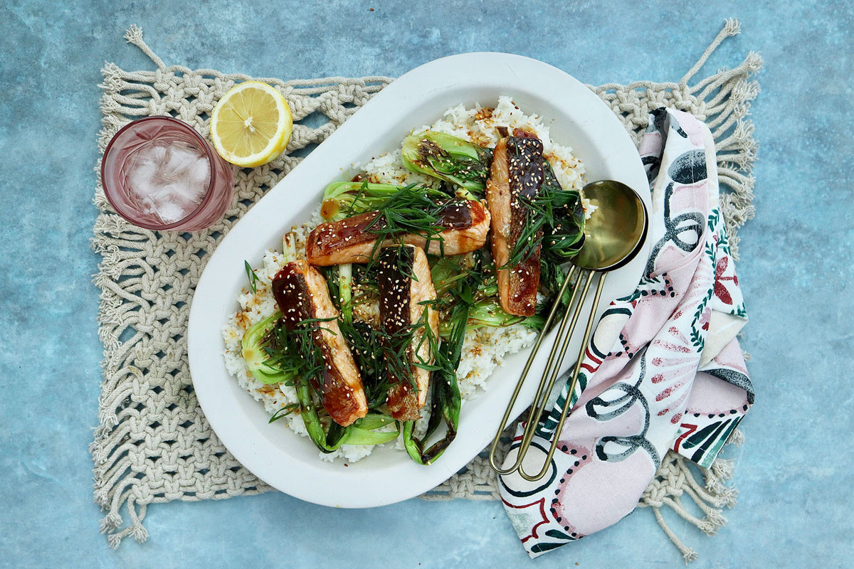 Honey Soy Salmon - with Asian Greens and Sticky Rice | Harris Farm Online