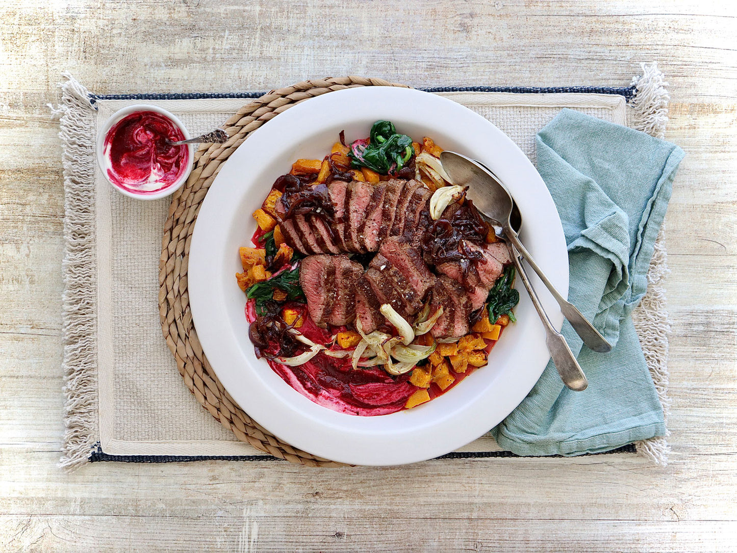 Lamb Backstrap - with Beetroot Yoghurt and Roasted Seasonal Vegetables | Harris Farm Online
