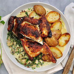 Roasted Lemon and Garlic Chicken - with Potatoes Mushrooms and Snake Beans | Harris Farm Online