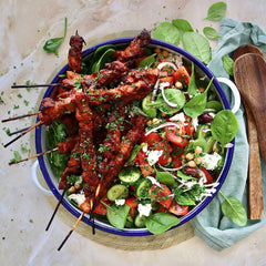 Marinated Chicken Kebabs - with Chickpea Tomato and Feta Salad | Harris Farm Online