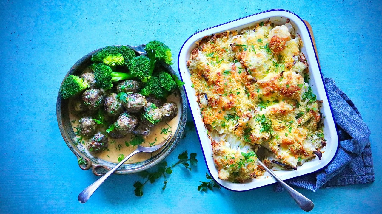 Swedish Style Meatballs - with Cauliflower Gratin