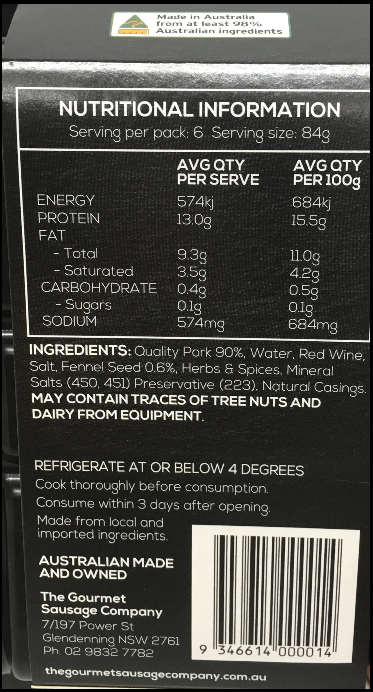 Shortdate The Gourmet Sausage Pork and Fennel Sausages 500g