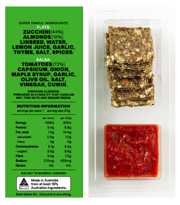 Fine Fettle Flats Zucchini and Almond Crackers with Tomato Salsa Dip | Harris Farm Online