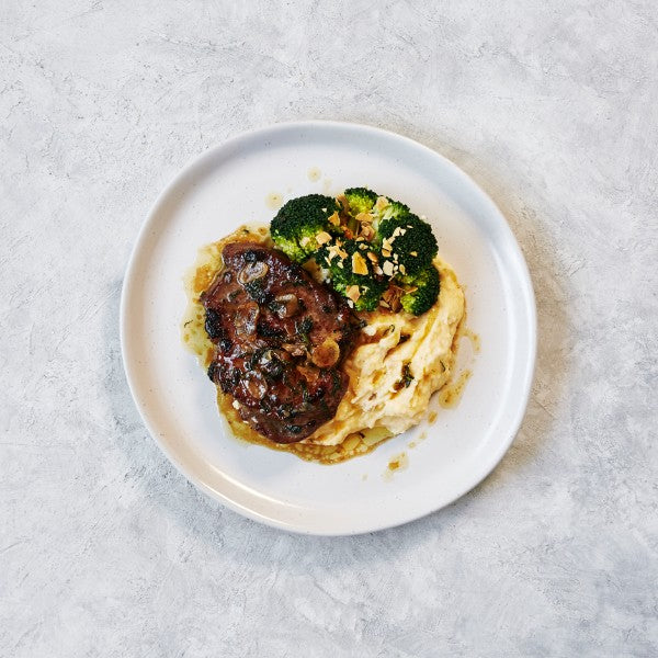 Pork Scotch Steak - with Parsnip Potato Mash & Broccoli
