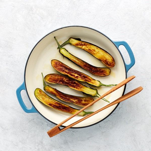 Quick Braised Eggplant with Bocconcini, Cherry Tomato Sauce and Basil Pesto