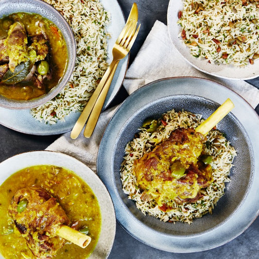 Leek & Turmeric Braised Lamb Shanks - with Pilaf Rice
