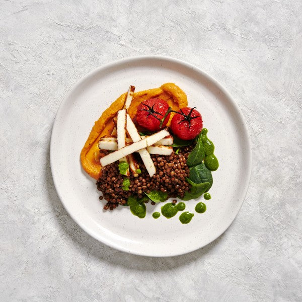 Lamb Backstrap - with Couscous Roasted Pumpkin Broccoli and Cucumber Yoghurt