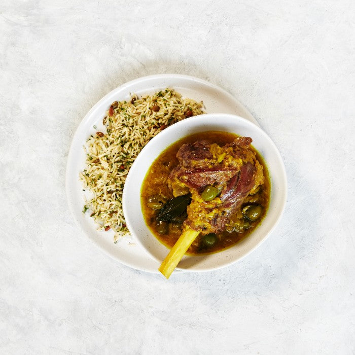 Leek & Turmeric Braised Lamb Shanks - with Pilaf Rice