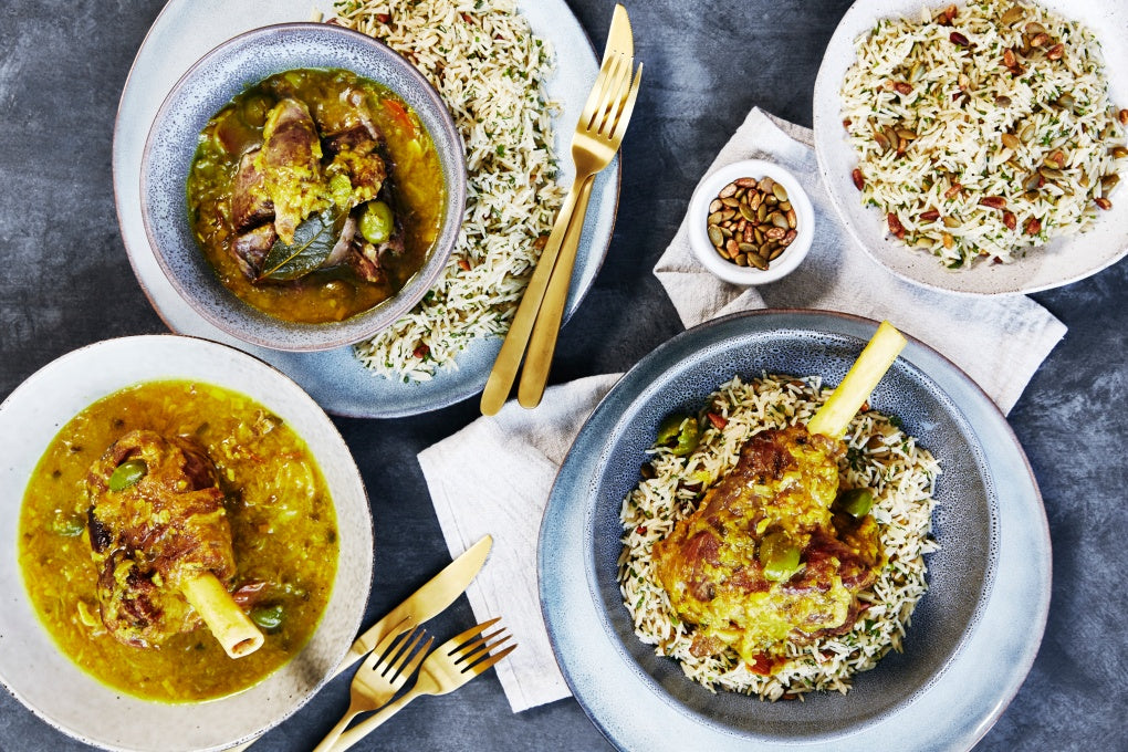 Leek & Turmeric Braised Lamb Shanks - with Pilaf Rice