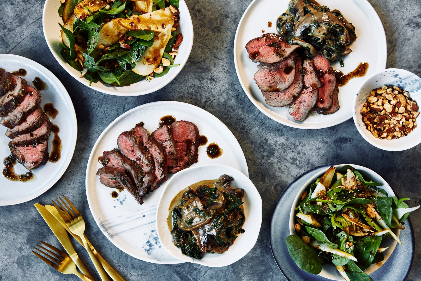 Pillow Steak - with Creamy Mushrooms & Spinach Pear Salad