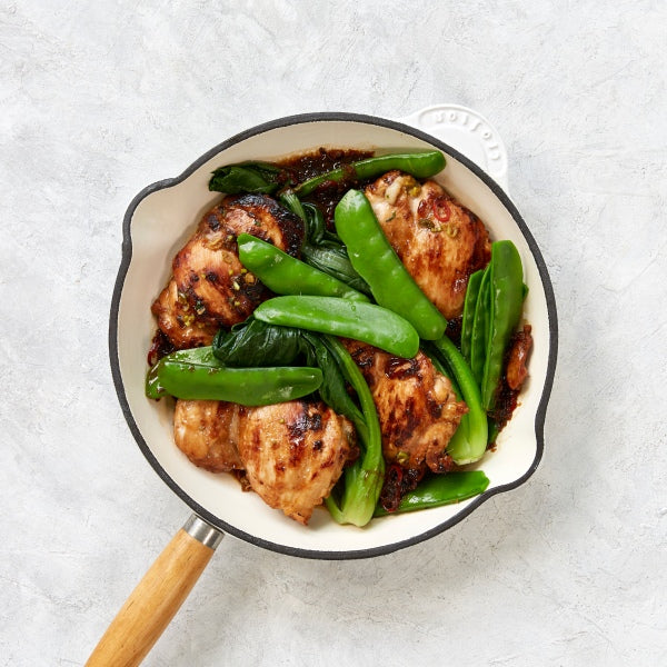 Sticky Lemon Ginger Chicken with Rice and Asian Greens