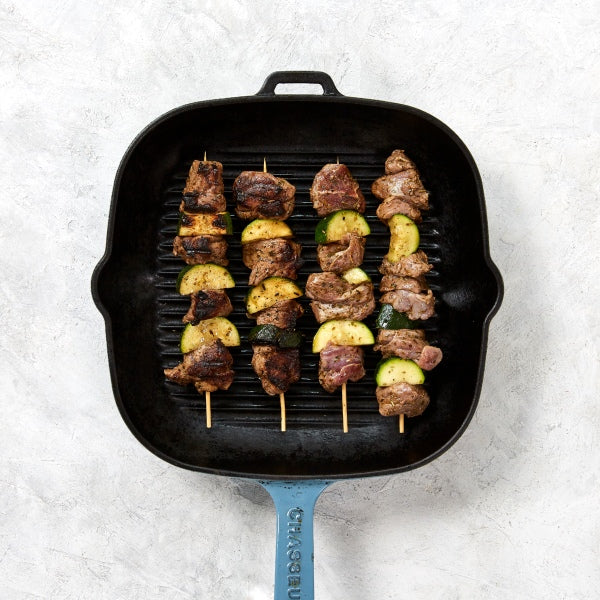 Lamb Souvlaki with Greek Style Salad and Eggplant Puree