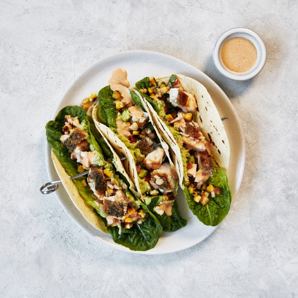 Barramundi Fajitas - with Corn Salsa, Guacamole & Chipotle Mayo