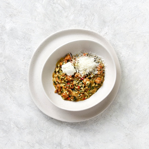 Porcini Mushroom Risotto with Italian Sausage and Spinach