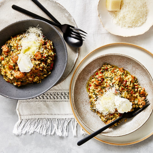 Porcini Mushroom Risotto with Italian Sausage and Spinach