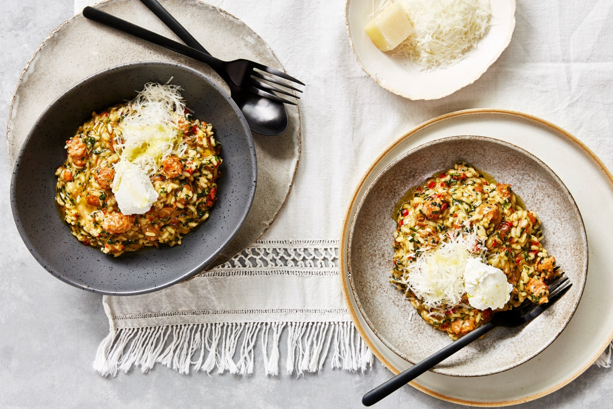 Porcini Mushroom Risotto with Italian Sausage and Spinach
