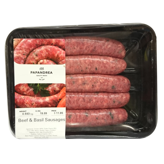 Sausages Beef & Basil Joe Papandrea 550-650g , Frdg5-Meat - HFM, Harris Farm Markets