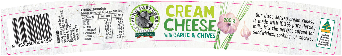 Pure Pastures - Cream Cheese - Garlic & Chive Tub (200g)
