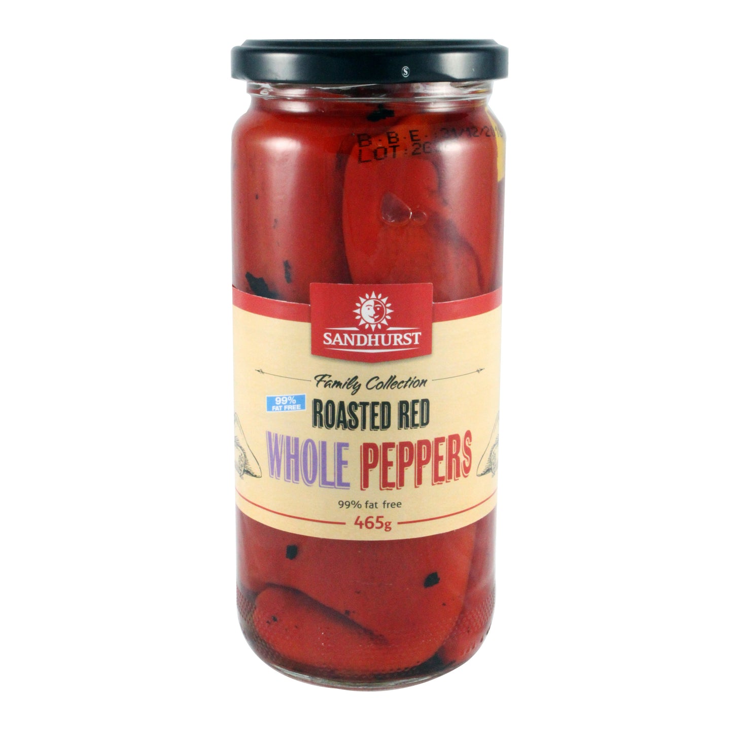 Sandhurst Roasted Red Whole Peppers 99% FF 465g