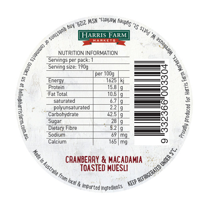 Harris Farm - Yoghurt Topper - Cran/Maca Toasted Muesli (190g)