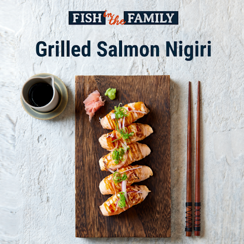 Grilled Salmon Nigiri with "Fish In The Family" at Harris Farm Lane Cove