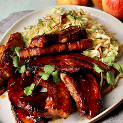 Sticky Pork Belly Strips with Apple Slaw