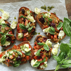 Imperfect Tomatoes and Black Olive Bruschetta