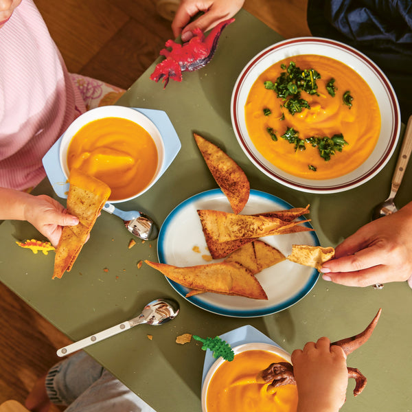 Sweet Potato, Carrot and Lime Soup with Crispy Pita Bread Dippers
