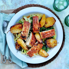 Pork Belly with Plum Glazed Pears And Cabbage