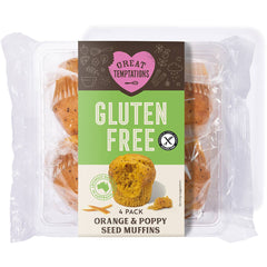 Great Temptations Orange and Poppy Seed Gluten Free Muffin x4 180g