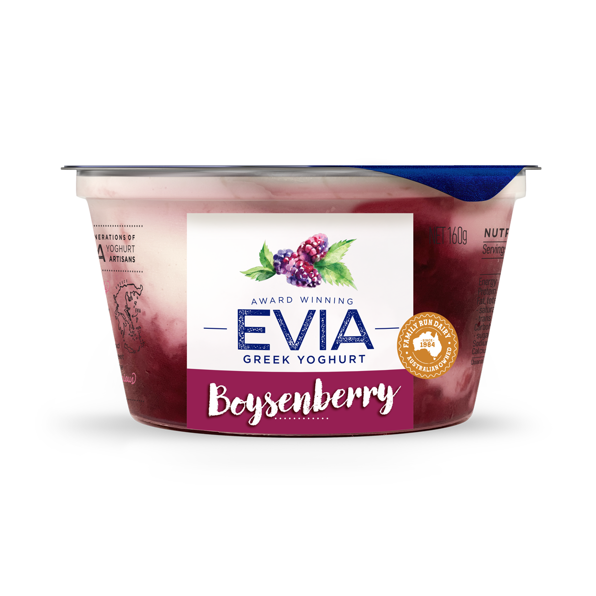 Evia Greek Yoghurt Boysenberry 160g