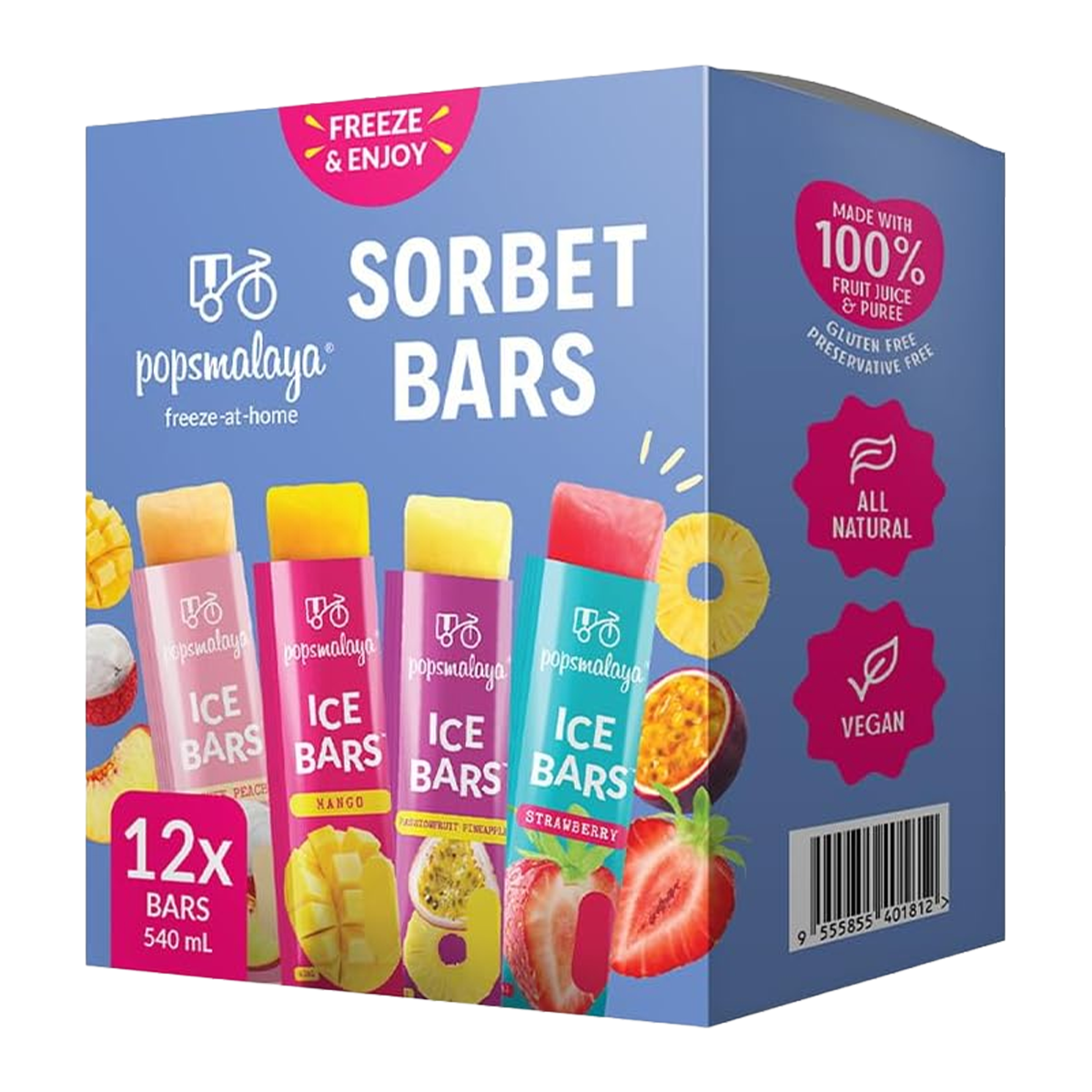 Pops Malaya Sorbet Bars Variety Pack x12 540ml