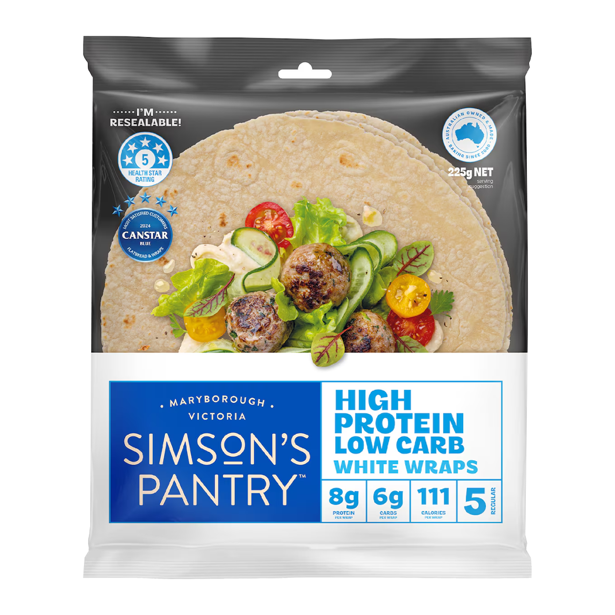 Simson's Pantry High Protein Low Carb White Wraps 225g