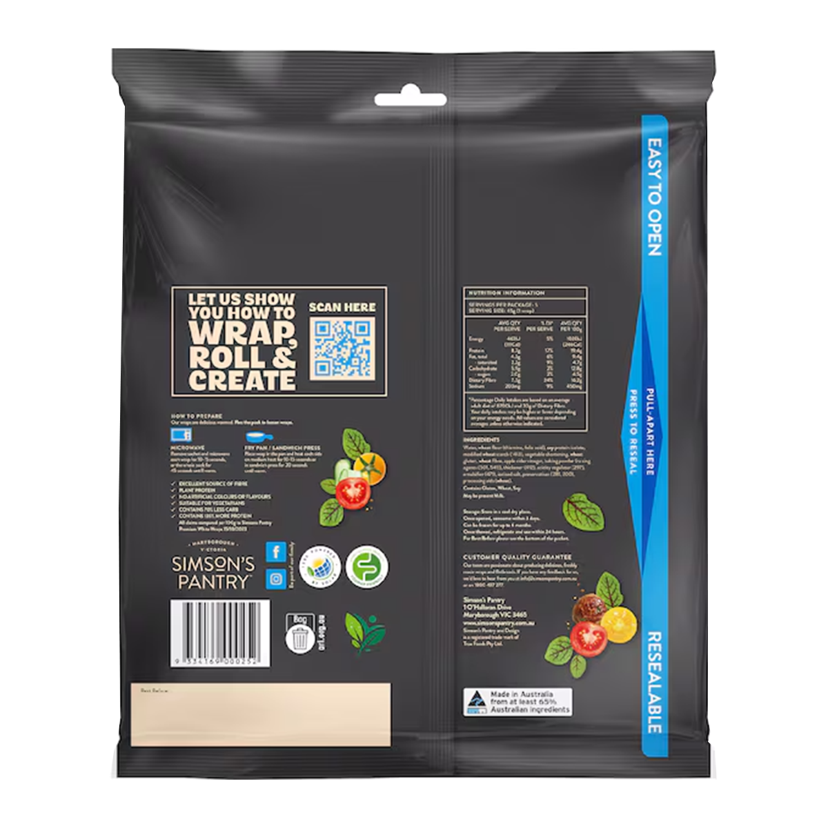 Simson's Pantry High Protein Low Carb White Wraps 225g