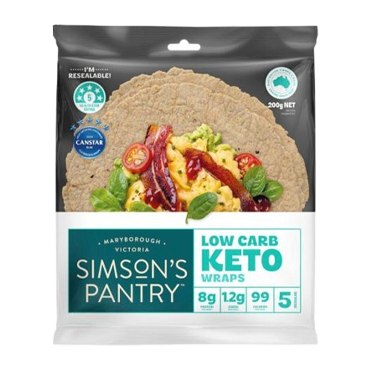 Simson's Pantry Low Carb Keto Wraps x5 200g