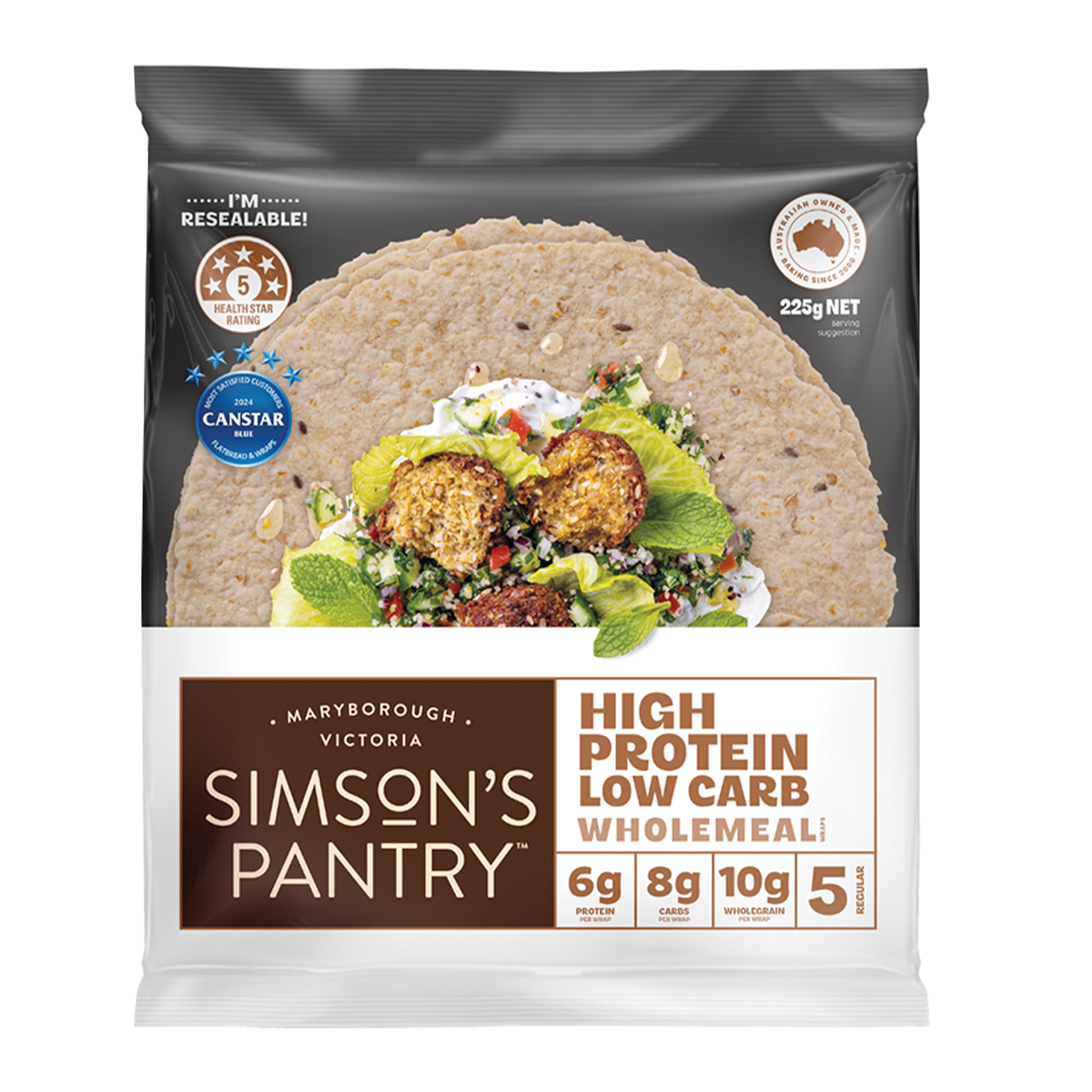 Simson's Pantry High Protein Low Carb Wholemeal Wrap x5 210g