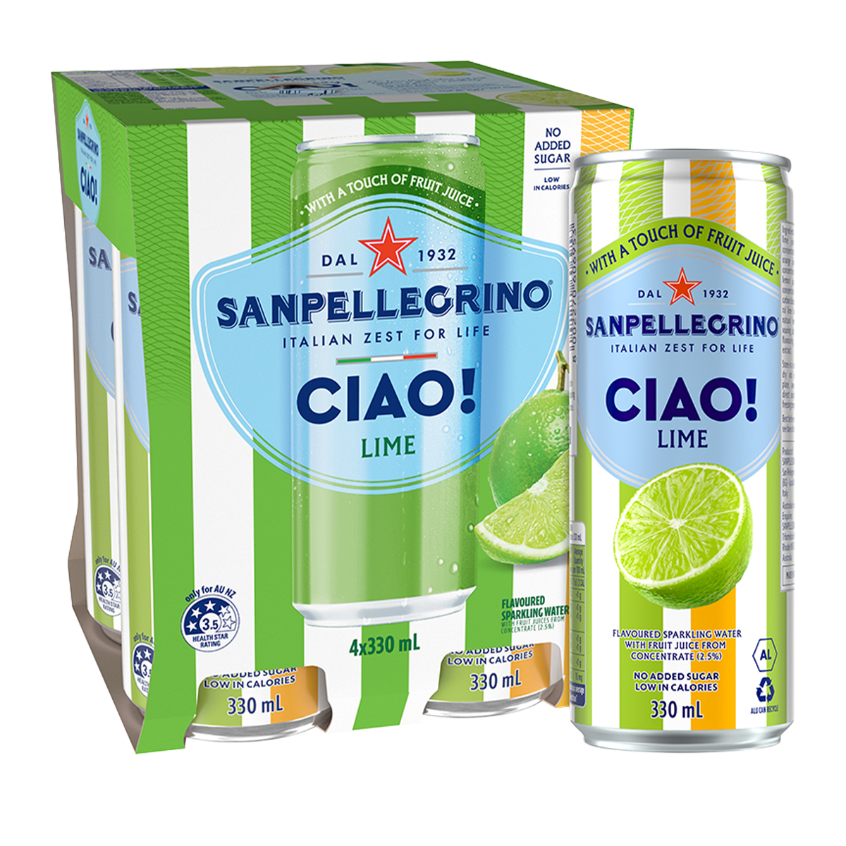 Sanpellegrino CIAO! Lime Sparkling Water x4 330ml