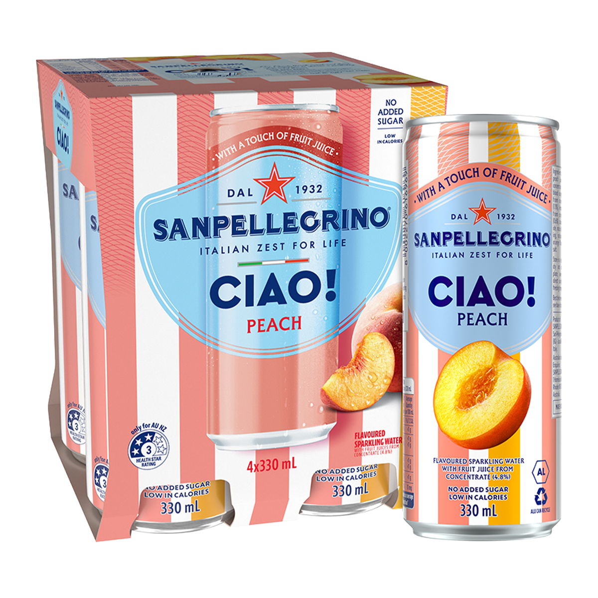 Sanpellegrino CIAO! Peach Sparkling Water x4 330ml