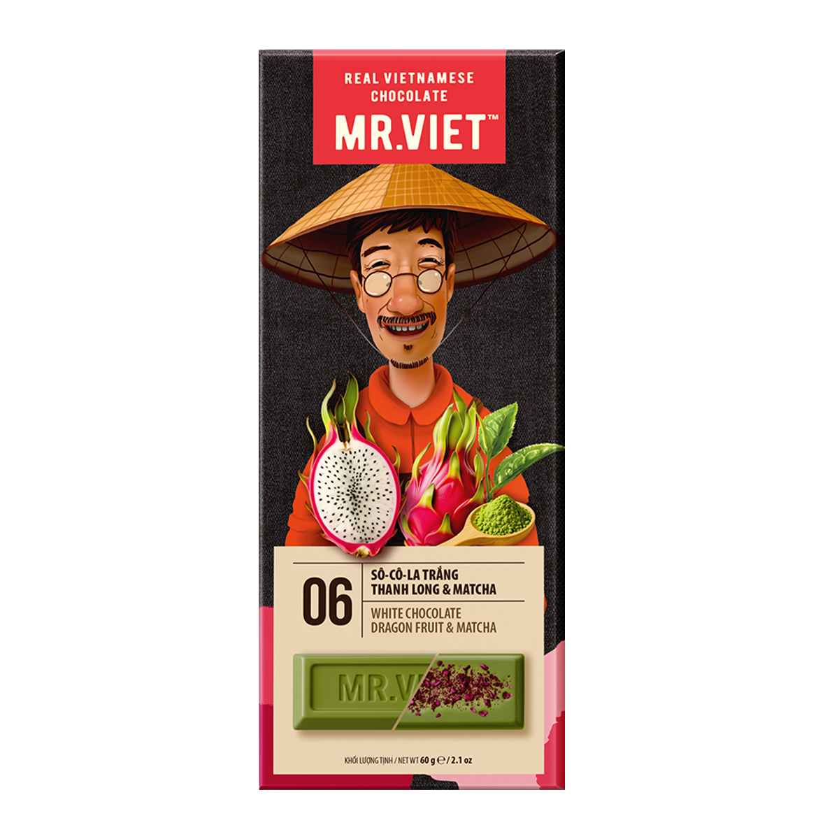 Mr. Viet White Chocolate Dragon Fruit & Matcha 60g