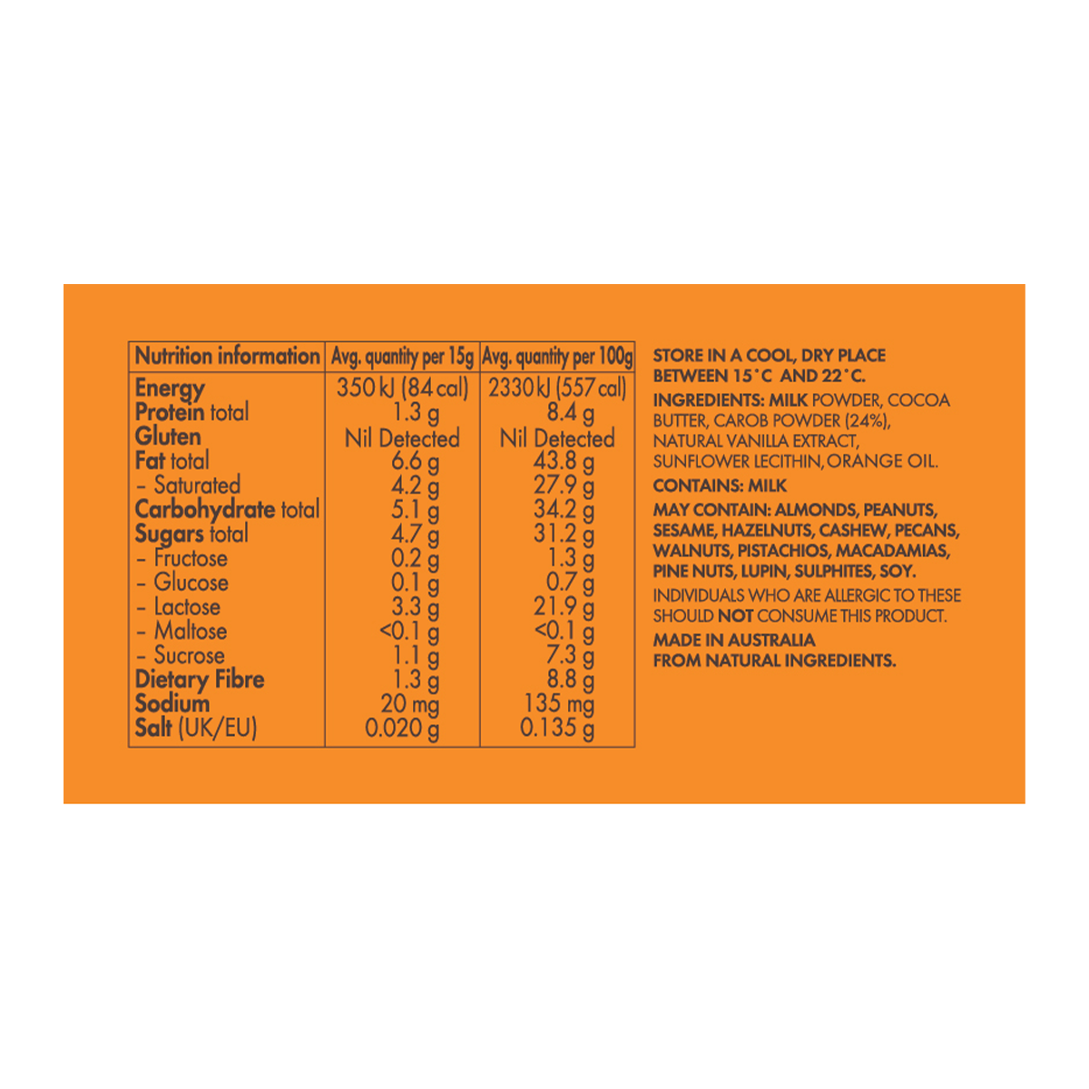 The Carob Kitchen Banjo Bear Orange Chocolate 15g