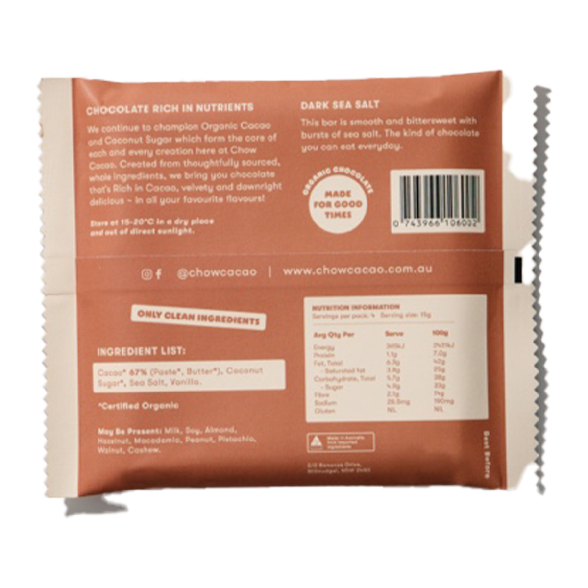 Chow Cacao Dark Sea Salt Chocolate 60g