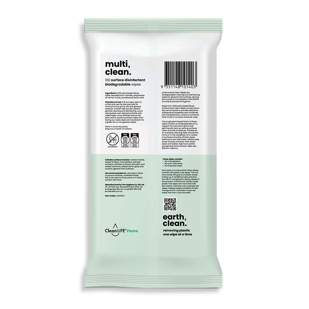 Clife Surface Multi Clean Disinfectant Biodegradable Wipes x100