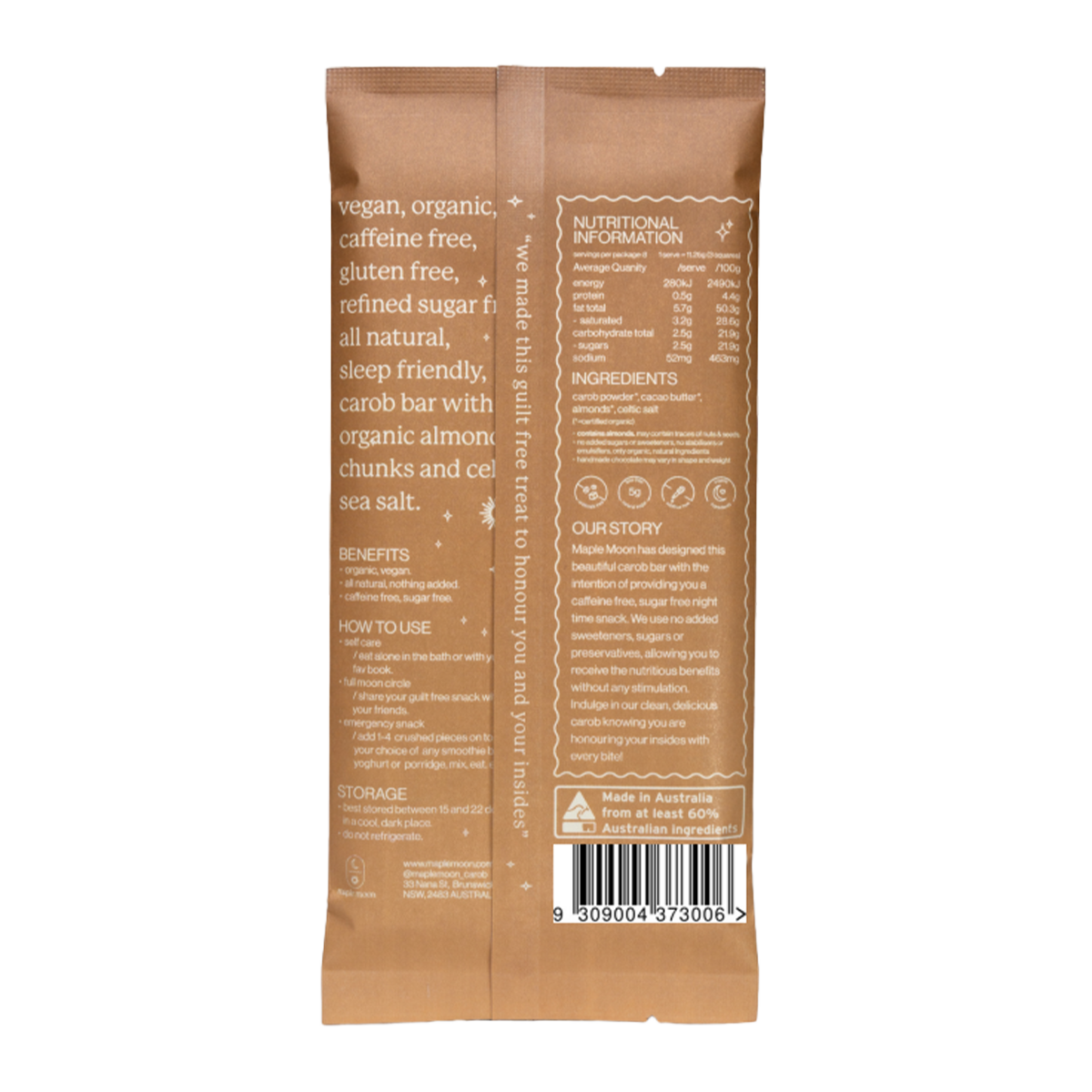 Maple Moon Carob Bar Almond Chunks & Celtic Salt 90g