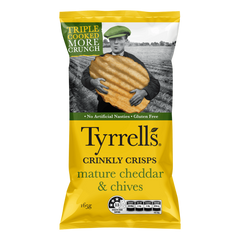 Tyrrells Crinkly Crisps Mature Cheddar and Chives 165g